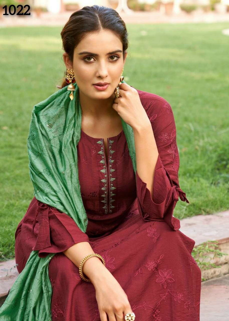 S3 Forever-noor Vol 2-berlin Silk - Embroidery - And - Handwork Kurti With - Pant And - Heavy - Sequence -Dupatta-1022-C